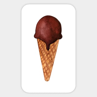 Chocolate ice cream with crispy waffle cone. Watercolor food illustration isolated on white. Design for fabric, wallpaper, menu, packaging, print, wrapping, baby room. Sticker